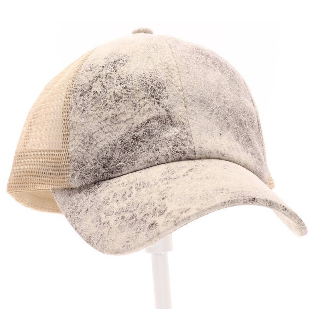 Vintage Faux Leather Criss-Cross High Pony Ball Cap BT923: Rose