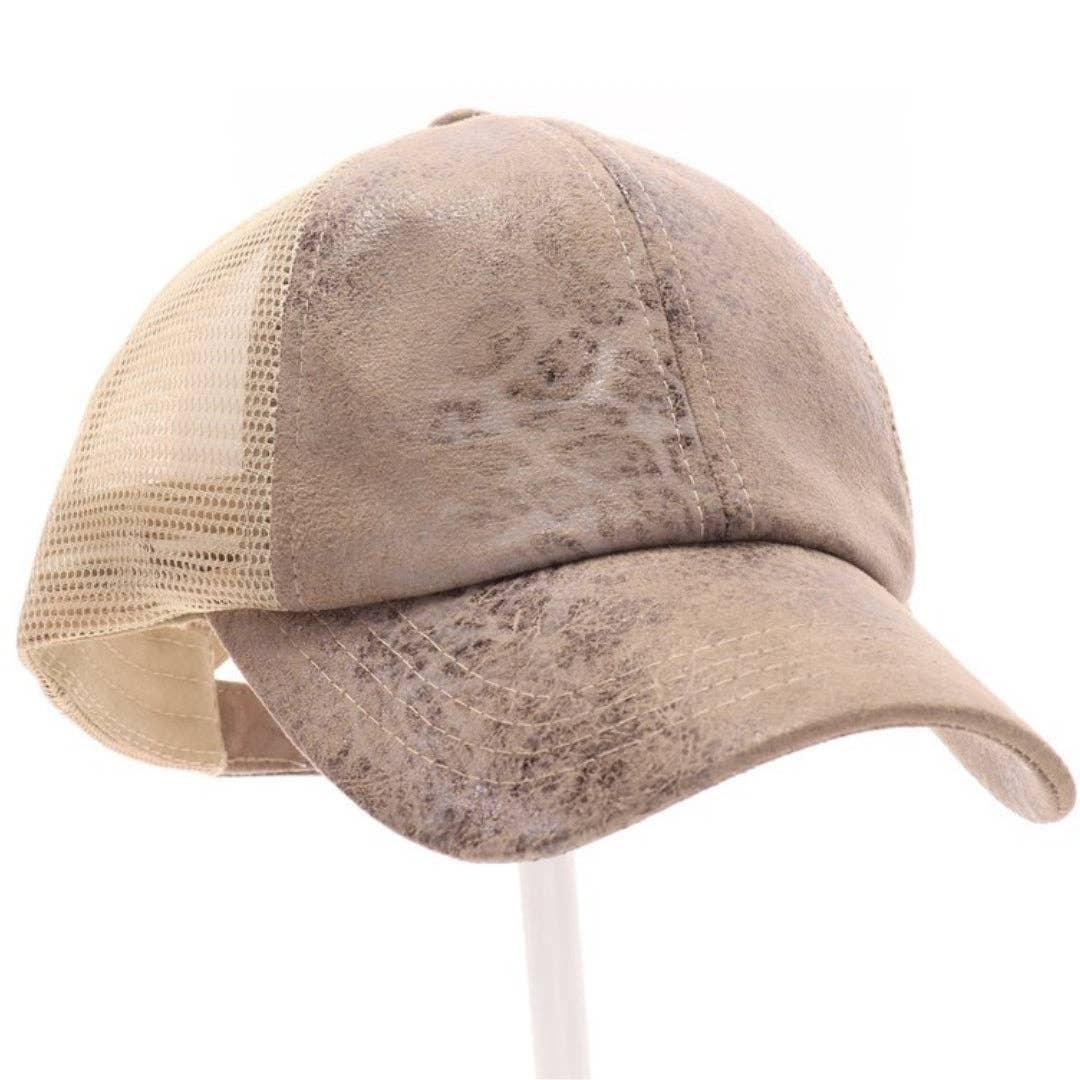 C.C Beanie Vintage Faux Leather Criss-Cross High Pony Ball Cap BT923: Rose