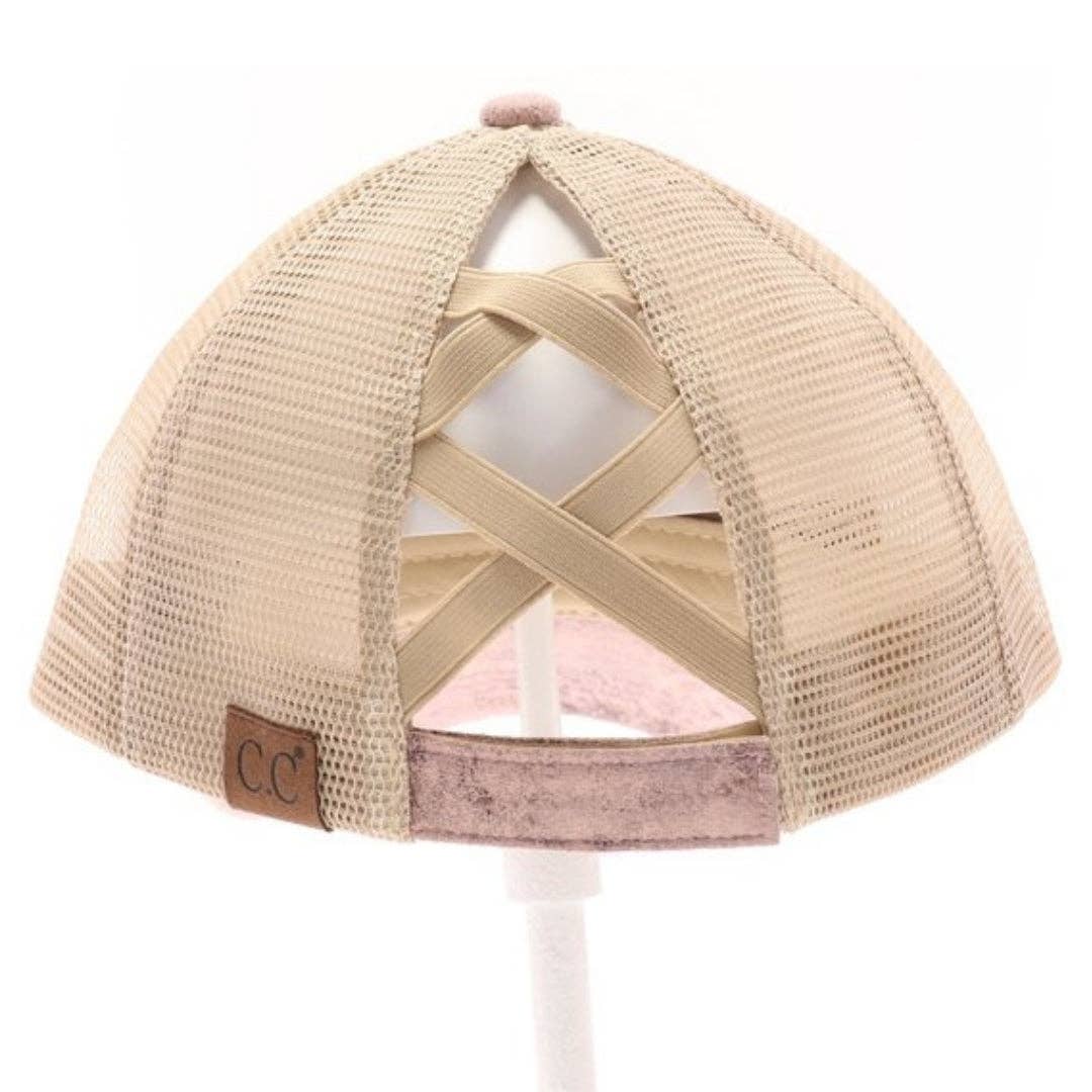 Vintage Faux Leather Criss-Cross High Pony Ball Cap BT923: Rose