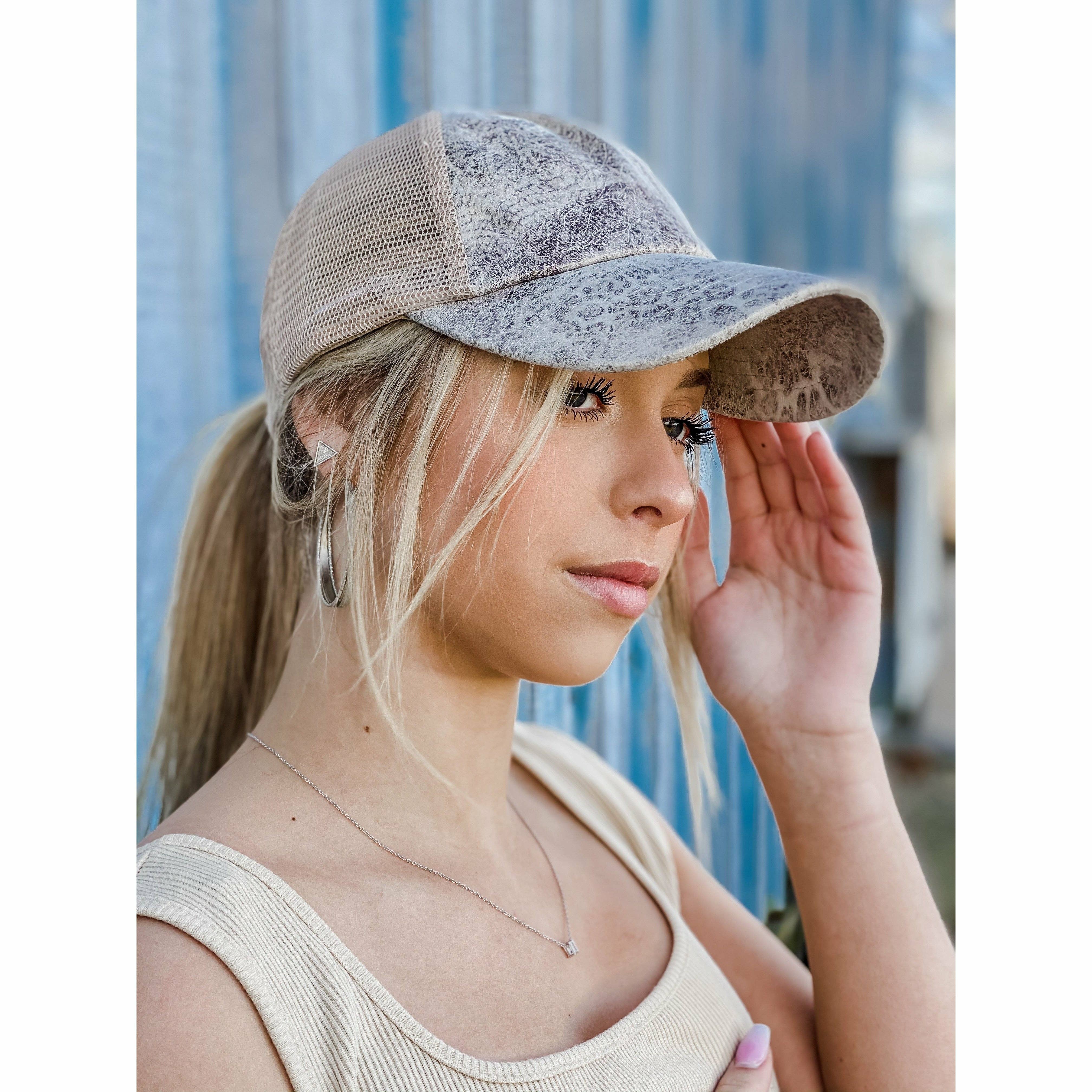 Vintage Faux Leather Criss-Cross High Pony Baseball Hat