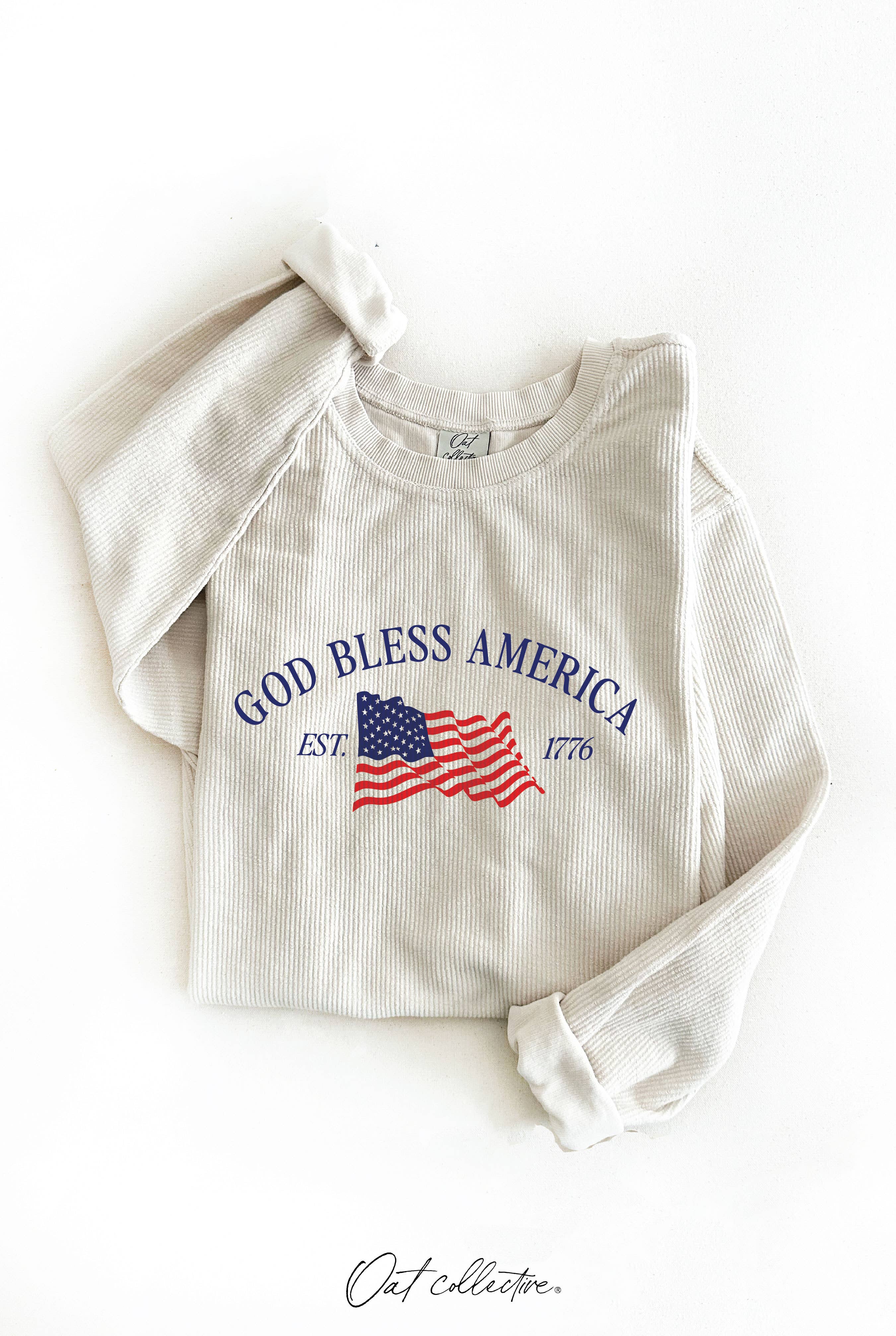 OAT COLLECTIVE Vintage Vanilla God Bless America Est 1776 Pullover