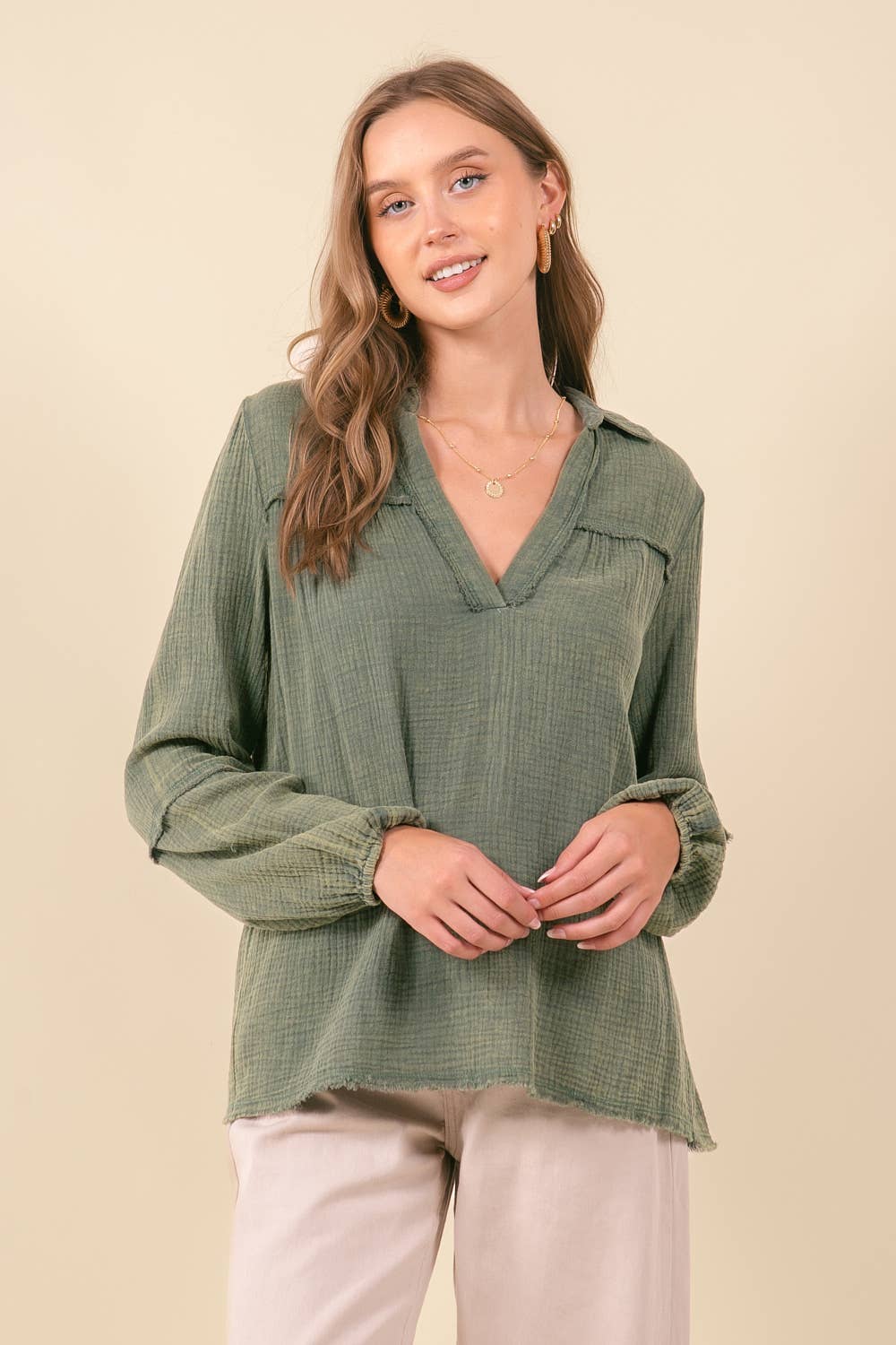 Vintage Washed Cotton Point Collard Shirt