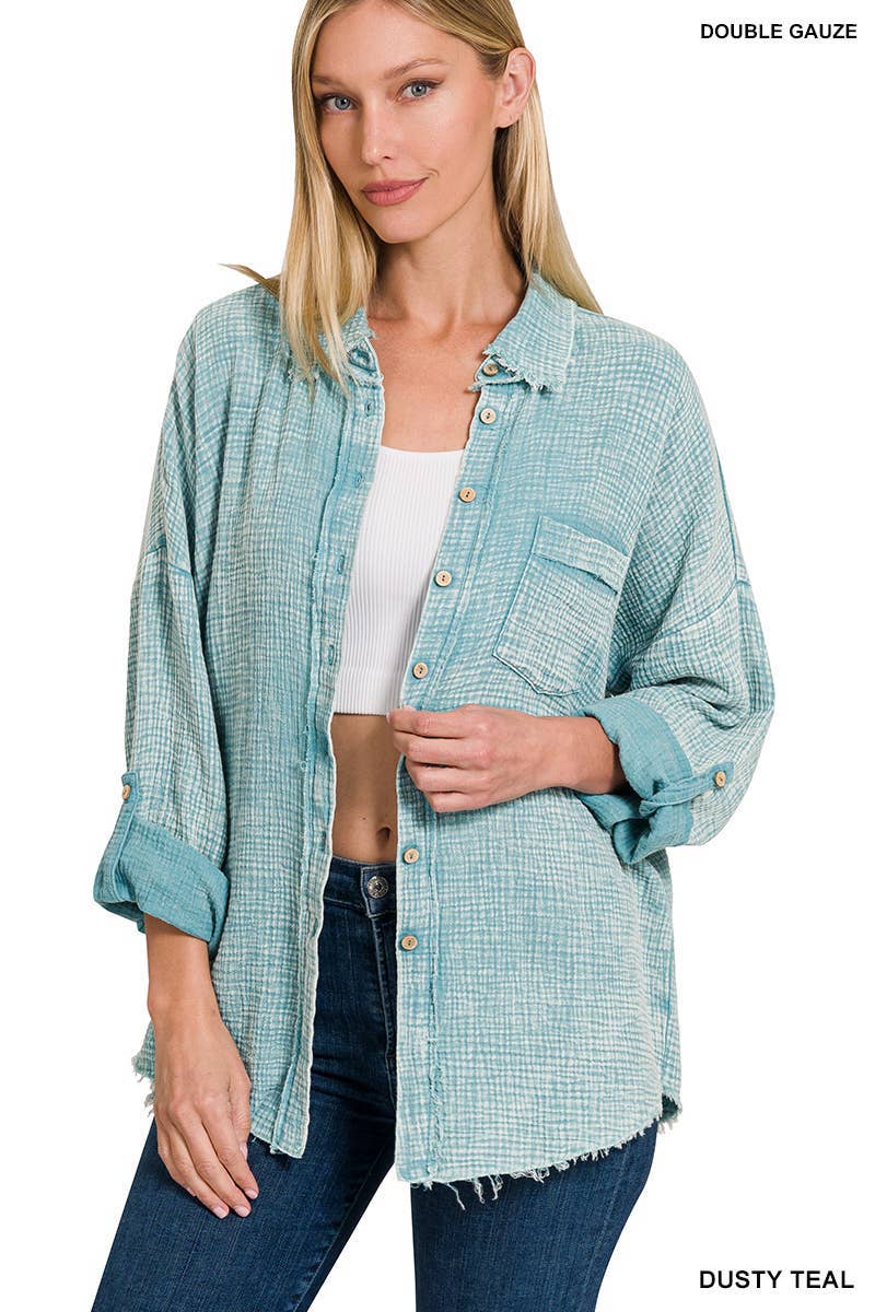 Washed Double Gauze Button Down Shirt