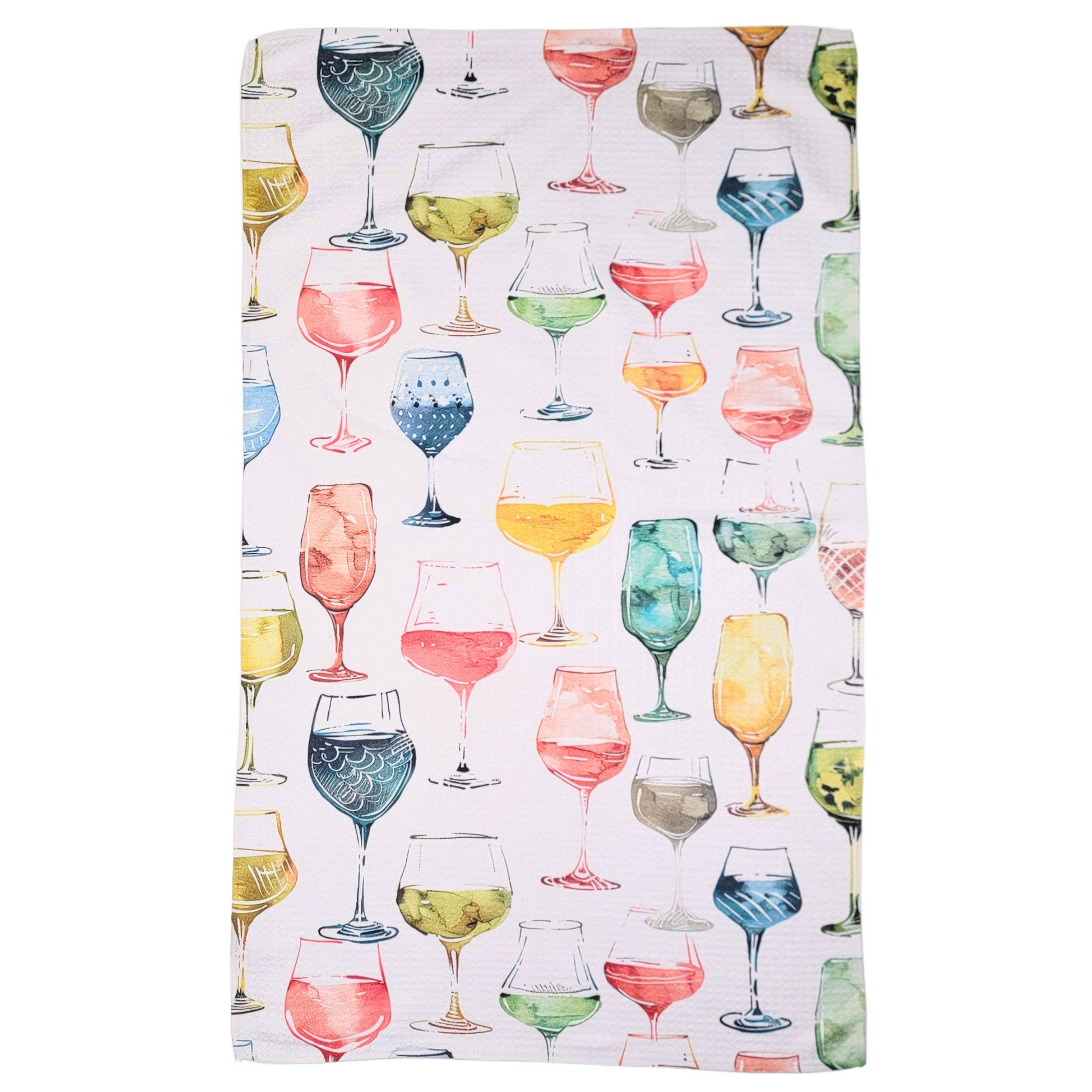 Driftless Studios Watercolor Wine Glasses Kitchen Waffle Towel