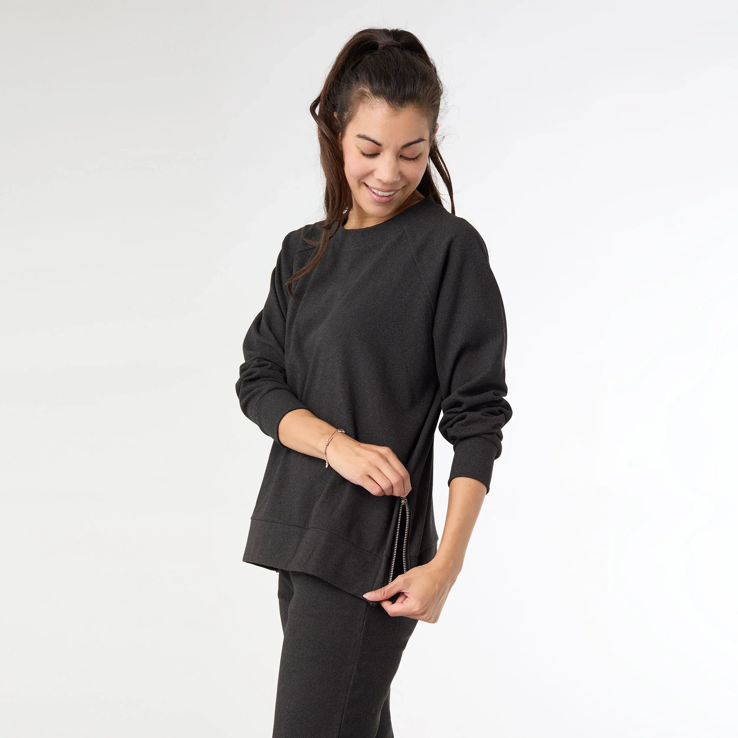 CoCo Carmen Sweatshirt Weekend Brushed Side Zip Raglan Sweatshirt