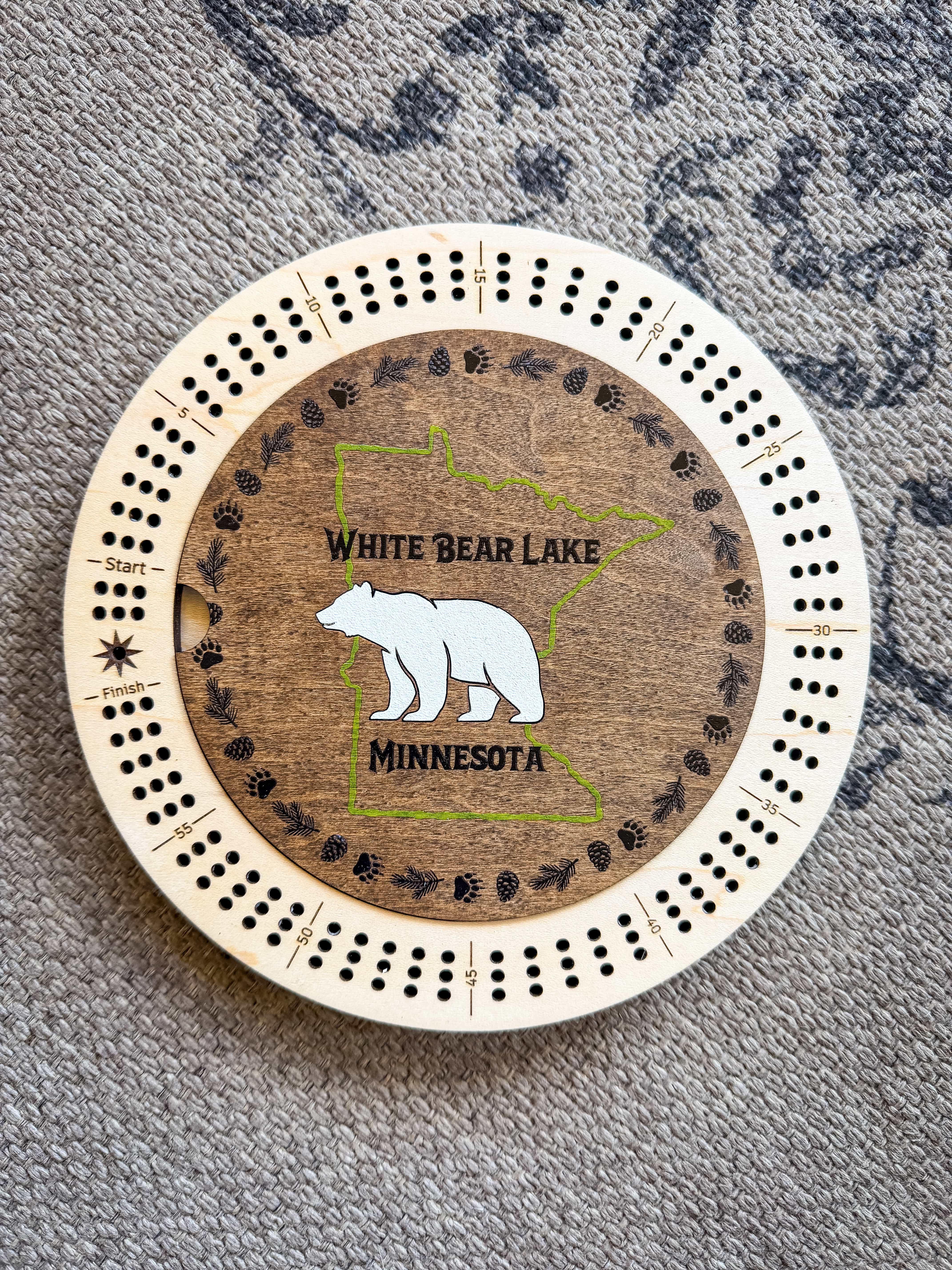 Always Be Charmed cribbage White Bear & MN Outline Cribbage Board