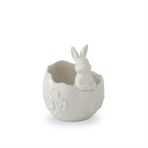 K&K Seasonal Decor White Ceramic Flower Embossed Egg Bowl