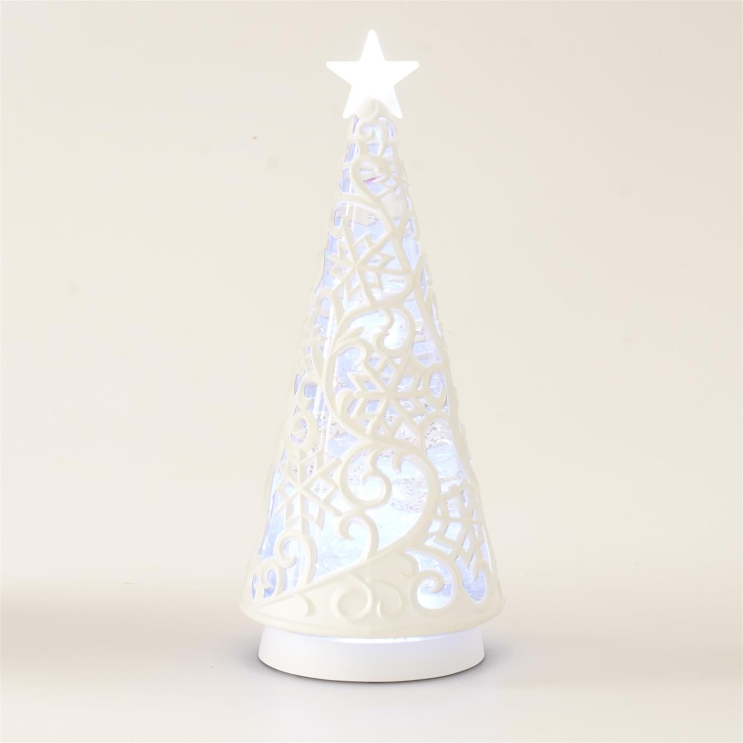 MJJ #8 (Melissa) Timer Christmas Tree White Cutout Water Spinning LED Christmas Tree with Timer