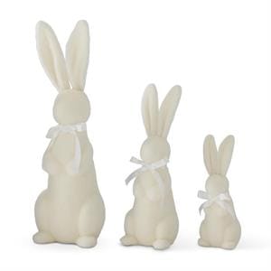 K&K Seasonal Decor White Flocked Easter Bunnies w/White Ribbon