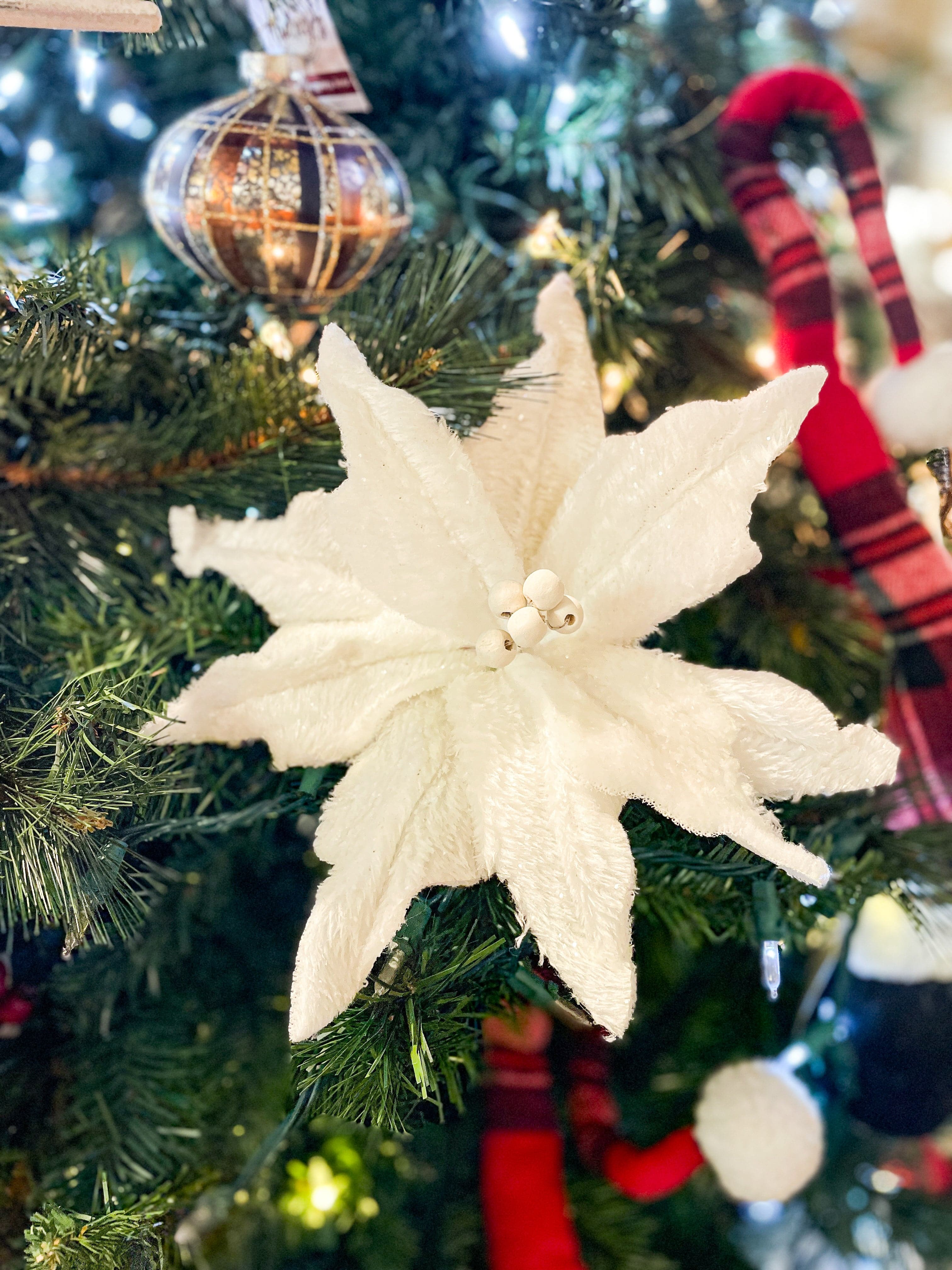 Wills Seasonal Decor White Furry Poinsettia Pick