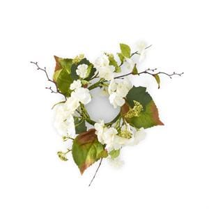 K&K Artificial Floral White Hydrangea Candle Ring