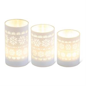 K&K Seasonal Decor White Laser Engraved Snowflake LED Cylinder