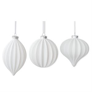K&K Seasonal Decor White Ribbed Glass Ornament