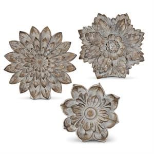 Whitewashed Carved Resin Tabletop Flowers