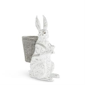 K&K Seasonal Decor Whitewashed Resin Bunny w/Open Basket