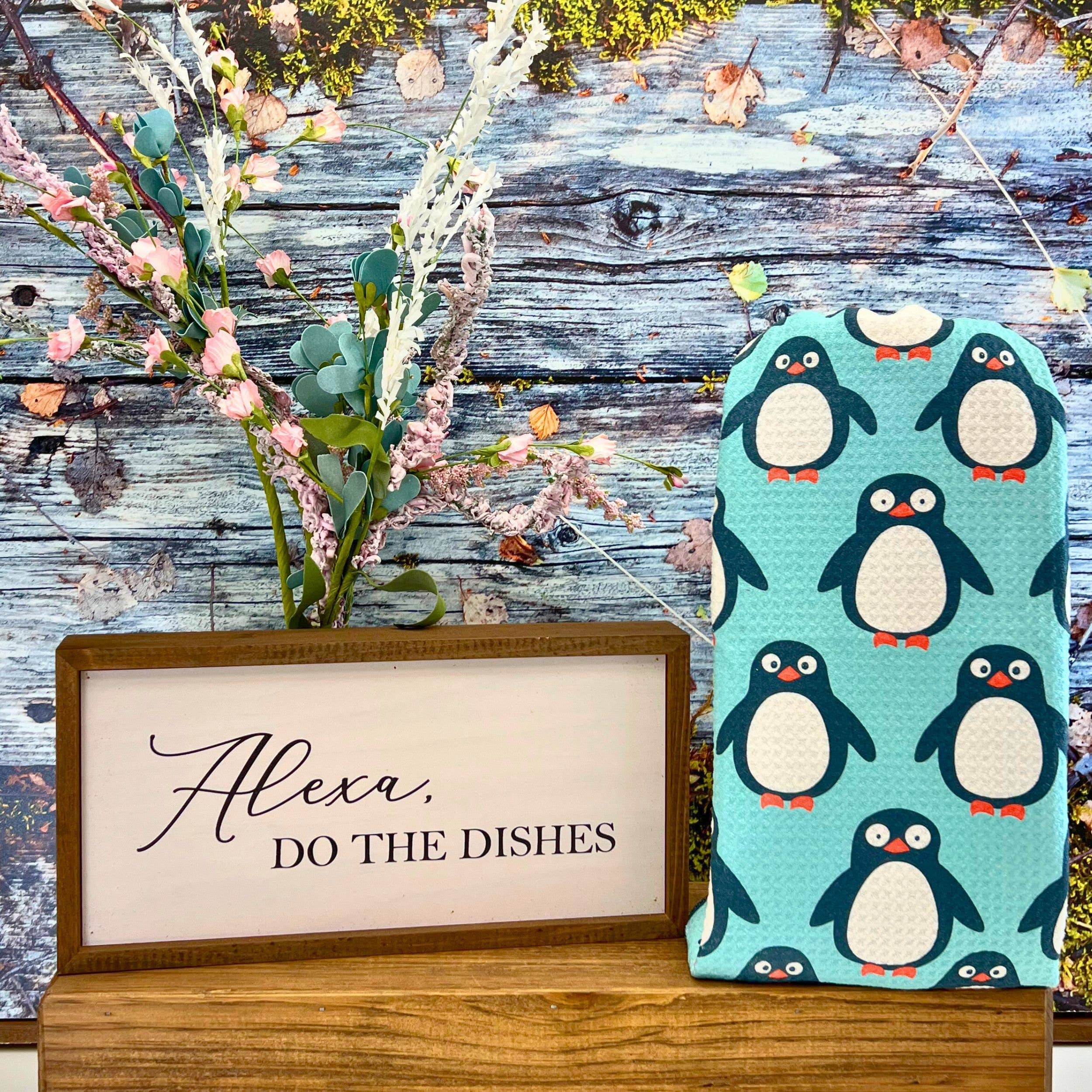 Driftless Studios Winter Penguin Waffle Weave Tea Towels With Hanging Loop