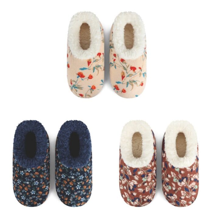 Snoozies Slippers Womens Floral Bloom Corduroy Slippers