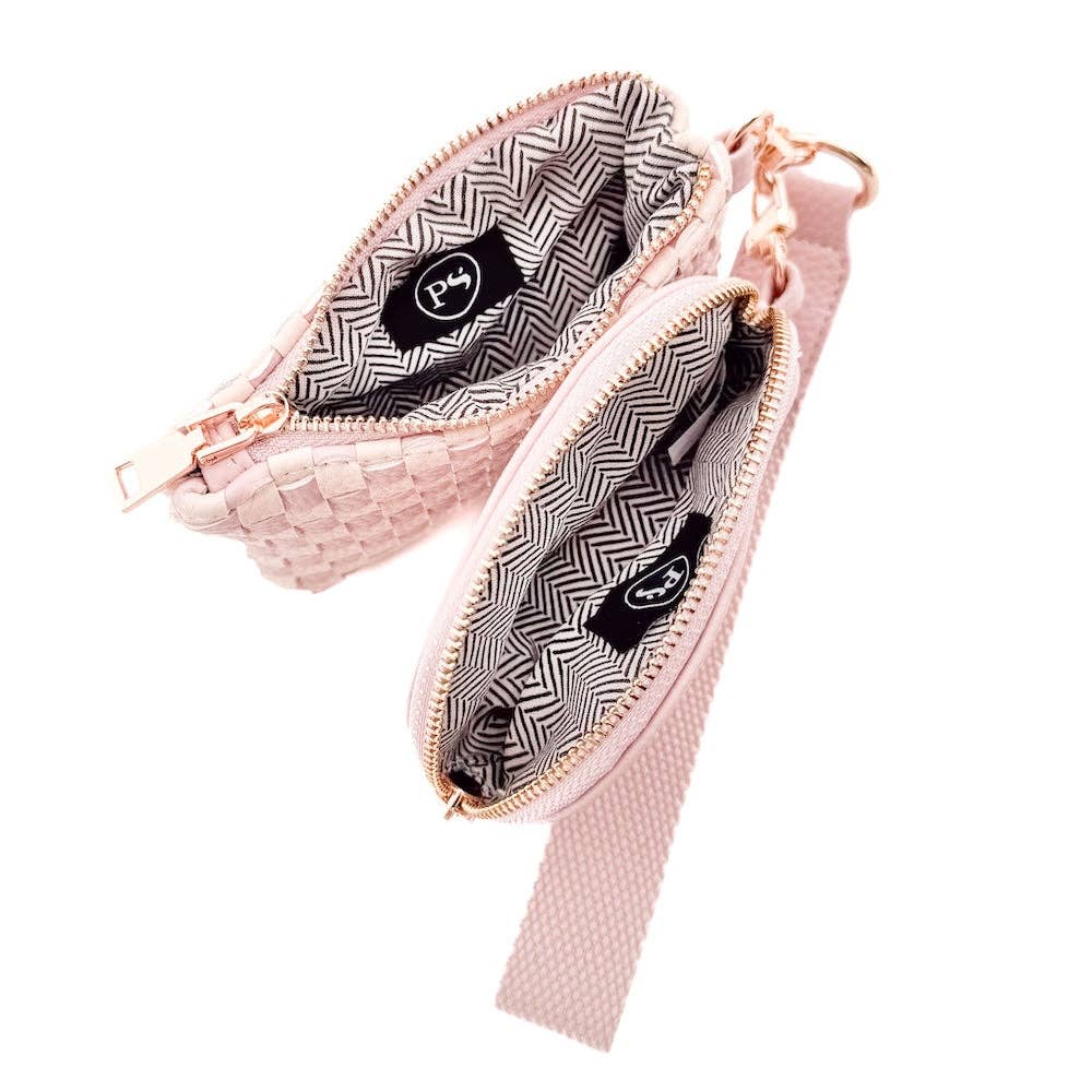 Pretty Simple Wonderlust Woven Dual Pouch Wristlet Wholesale: Tan Checkered