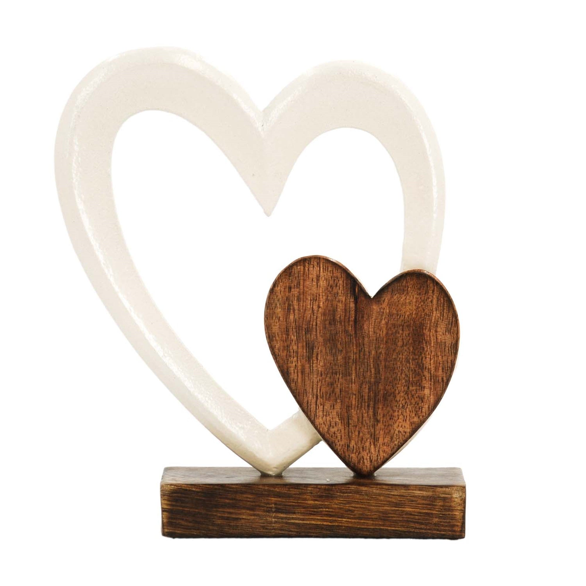 WT Collection Seasonal Decor Wood and White Metal Hearts on Stand