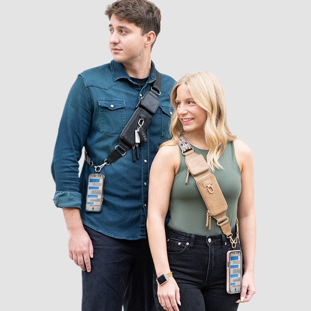 Save The Girls Crossbody Purse Cappuccino Zip & Clip Strap Crossbody