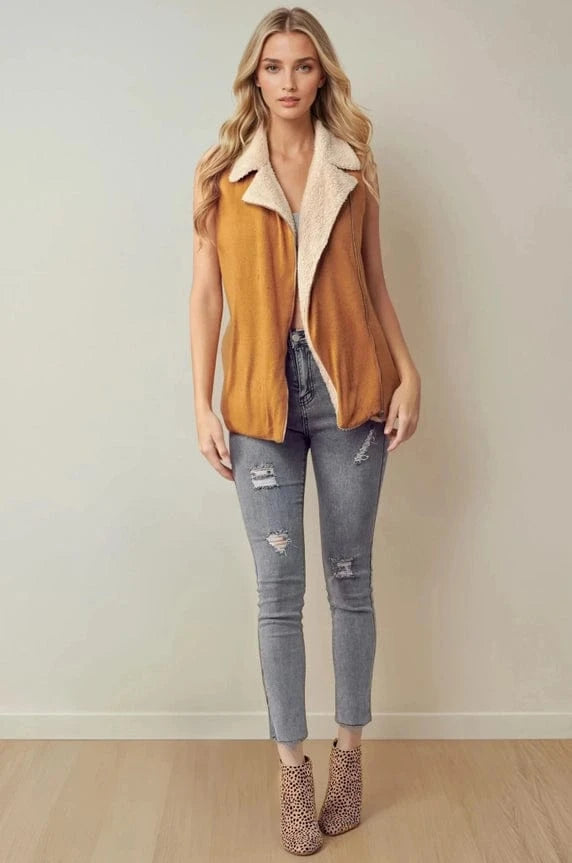 Doe & Rae Vest Zip Up Vest with Fuzzy Fur Lining