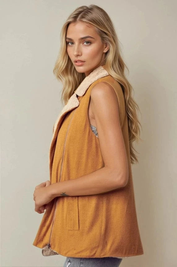 Zip Up Vest with Fuzzy Fur Lining
