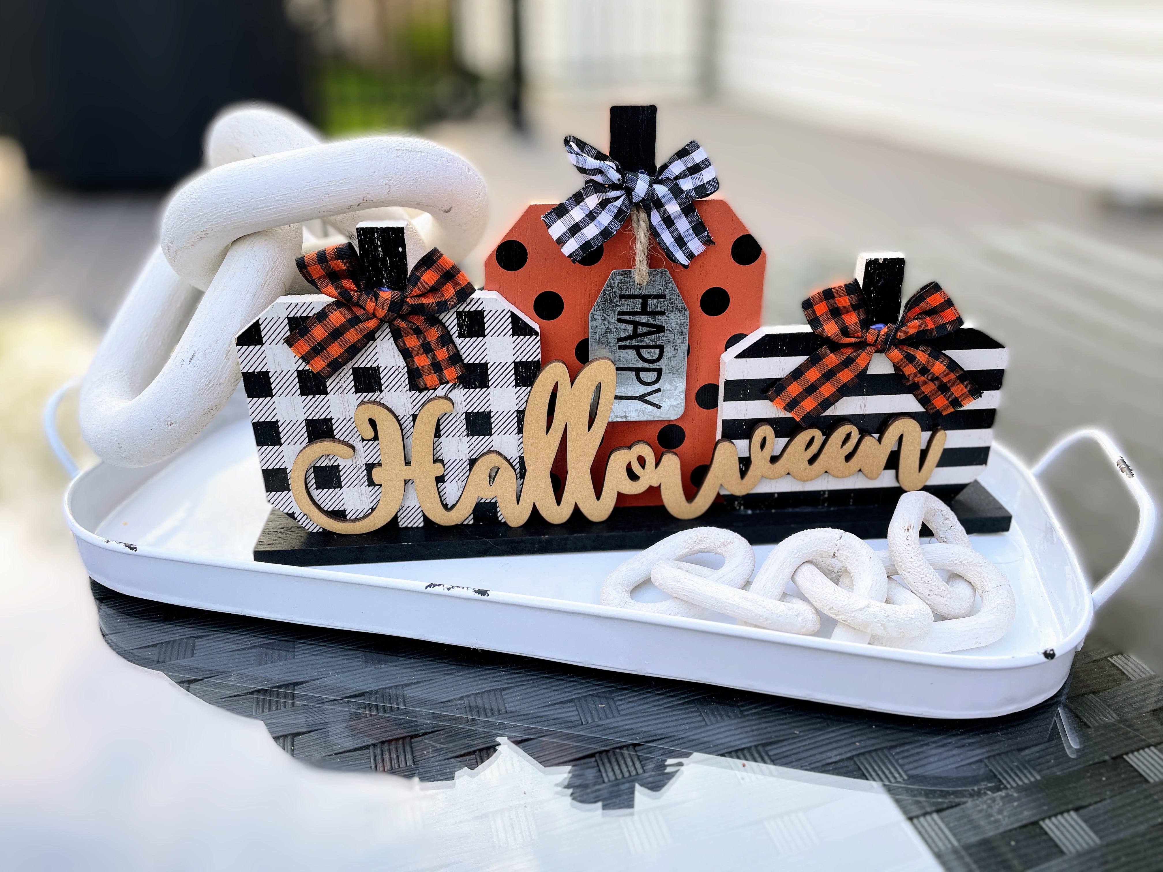 Halloween Patterned Pumpkin Shelf Sign