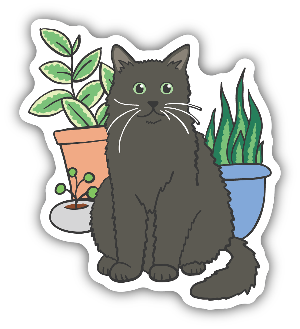 Cat with Plants Vinyl Sticker