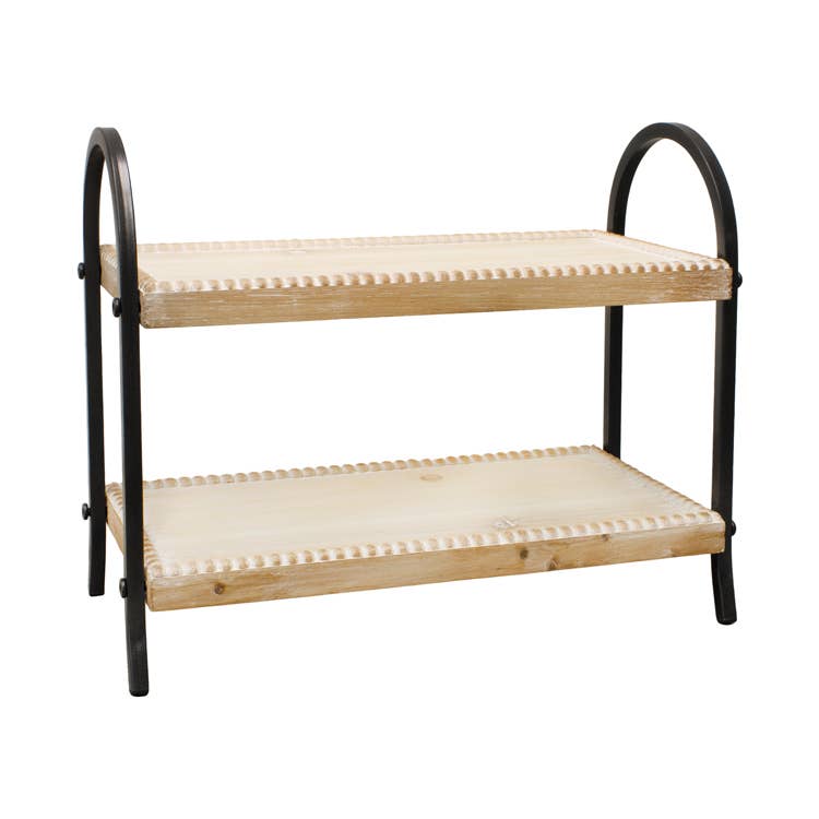 Double Rectangular Wood Tray with Black Metal Arch Frame