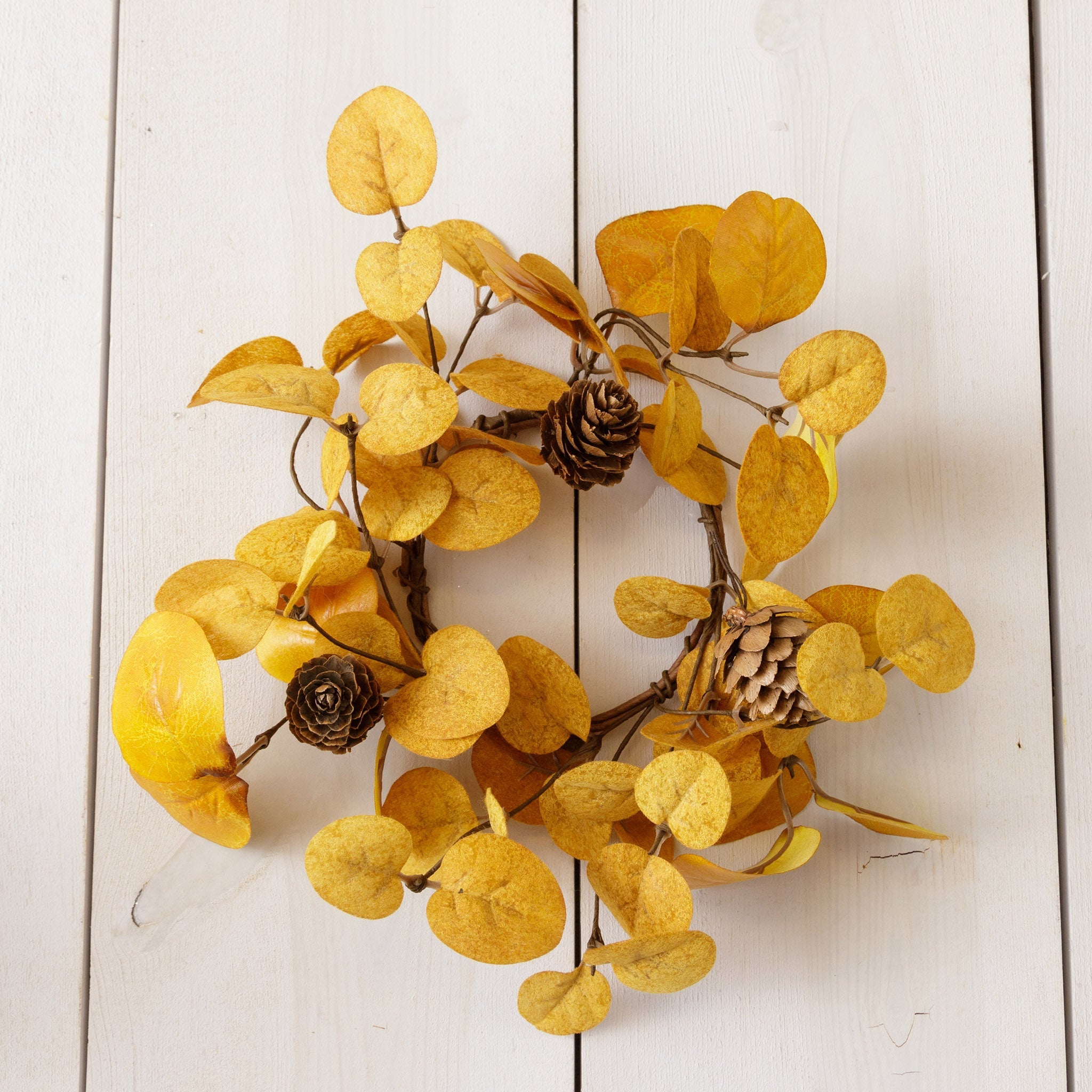 Mustard Eucalyptus & Mini Pinecones Candle Ring