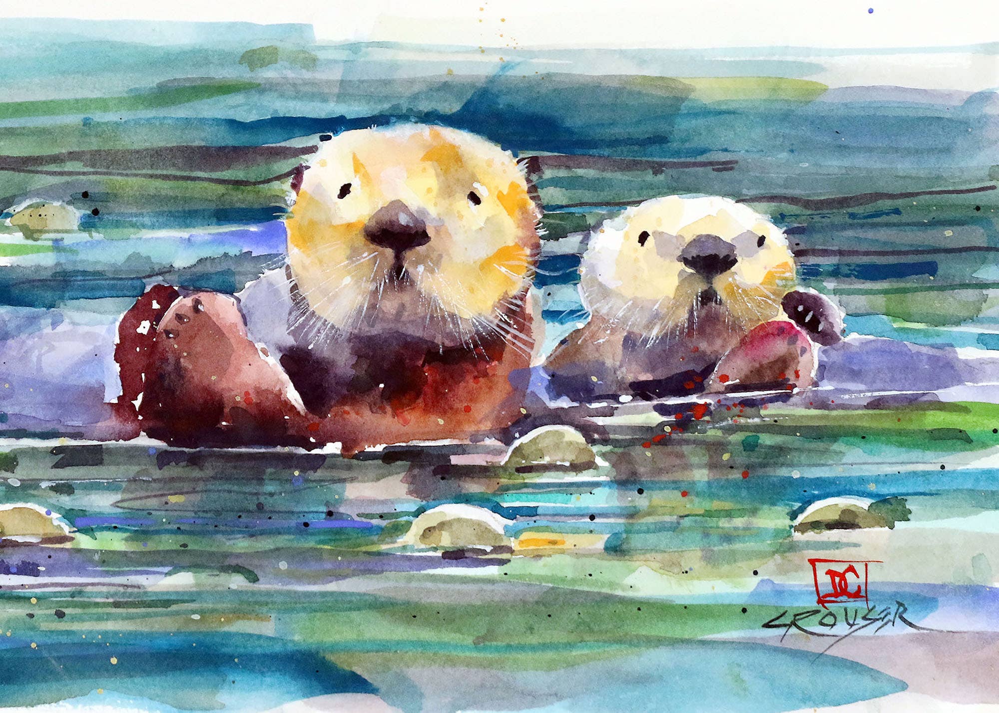 Otter Pair Watercolor 5 x 7