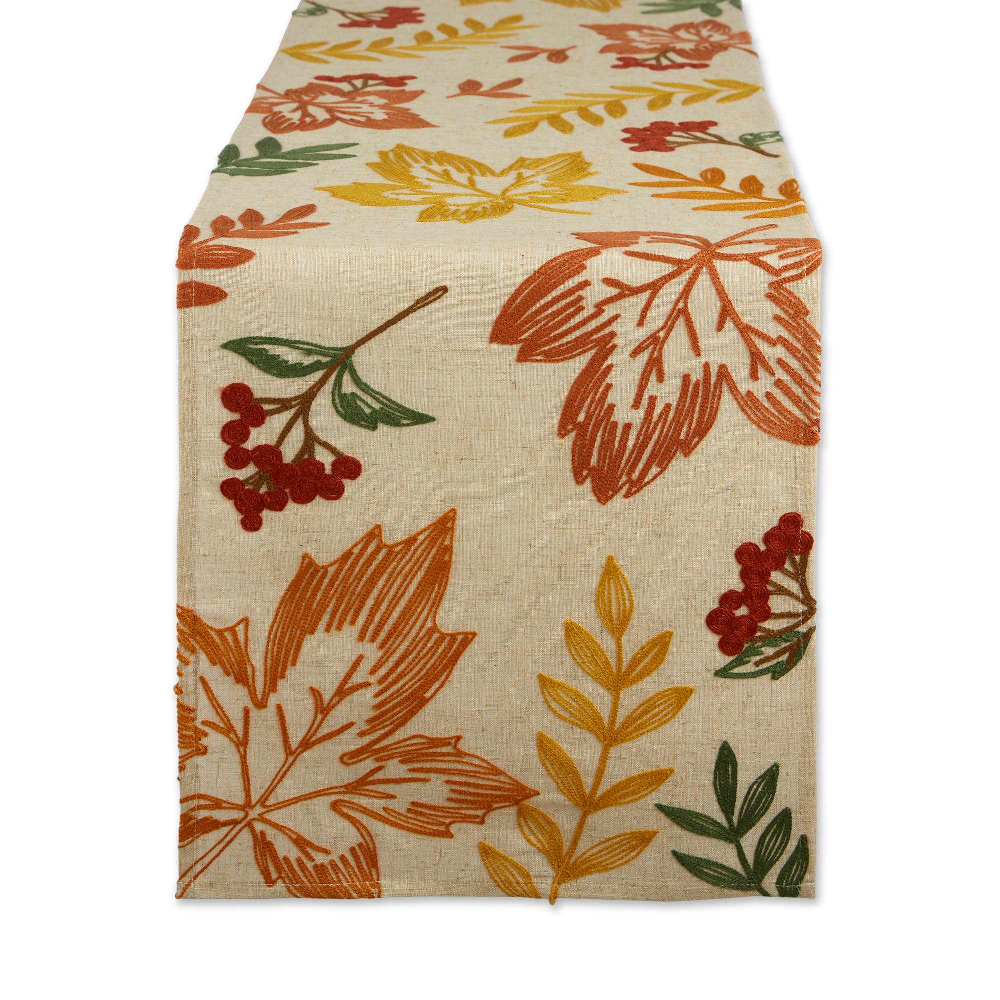 Embroidered Scattered Leaves Table Runner - 14 X 70