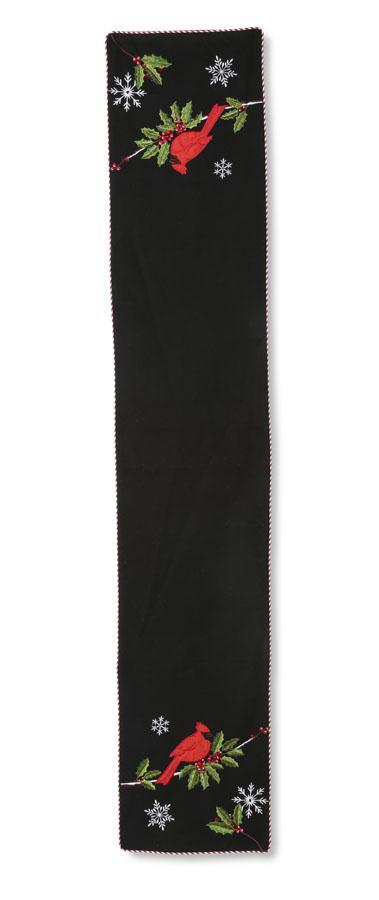 Black Table Runner w/ Embroidered Cardinal