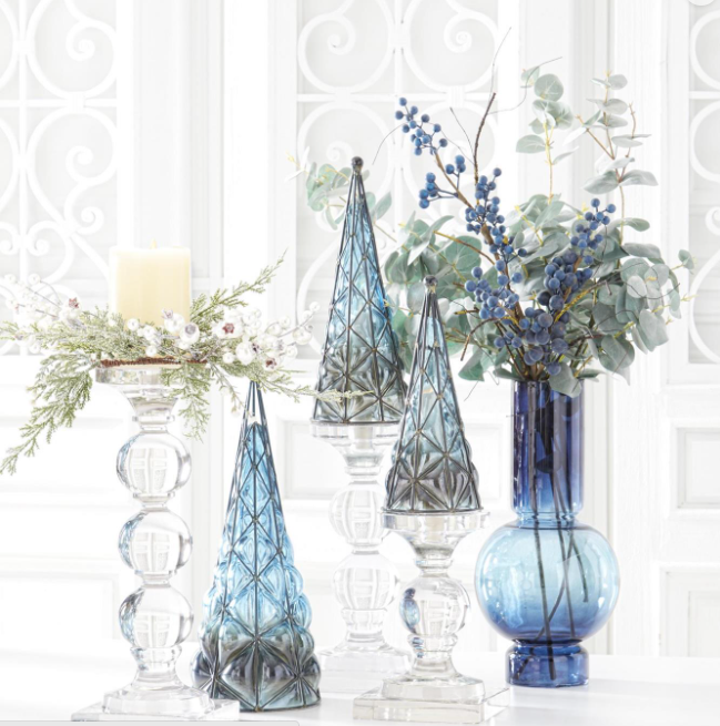 Blue Blown Glass Christmas Trees in Black MEtal Frames