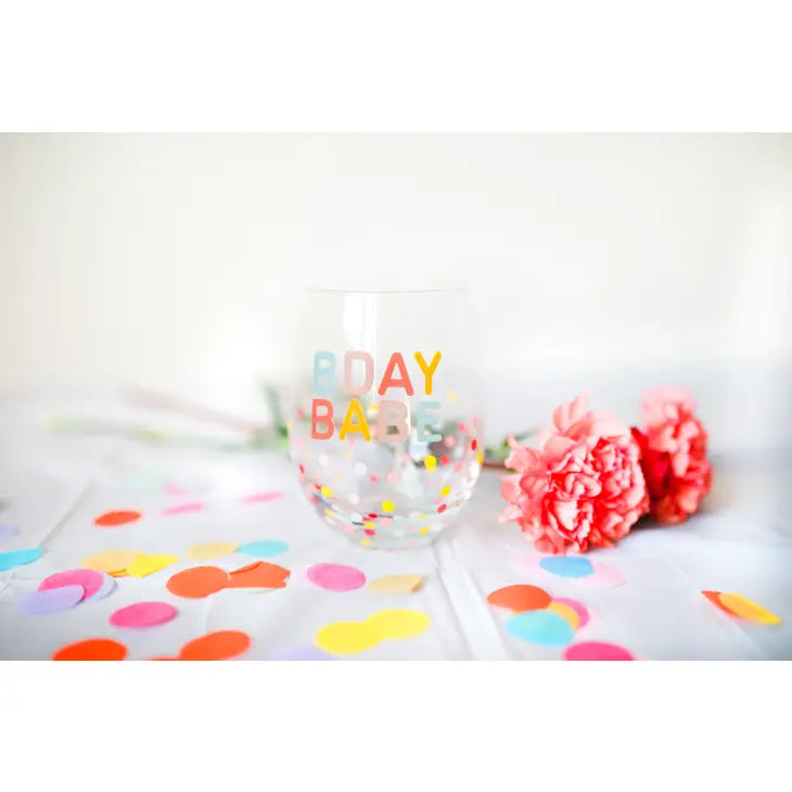 Birthday Babe Wine Glass w/Polka Dots