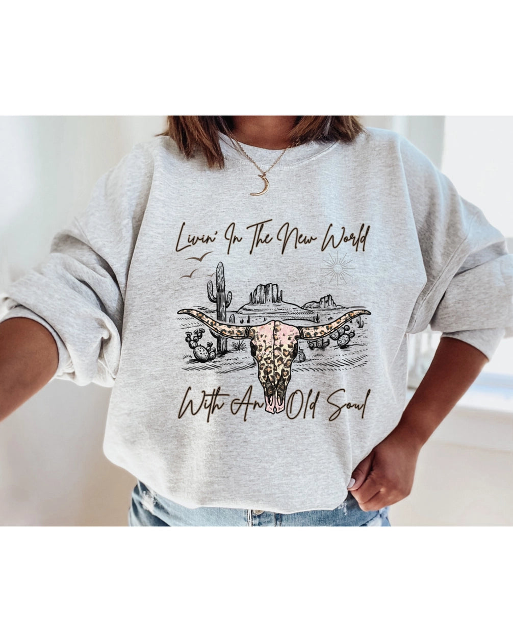 Cow Skull Old Soul Graphic Crewneck