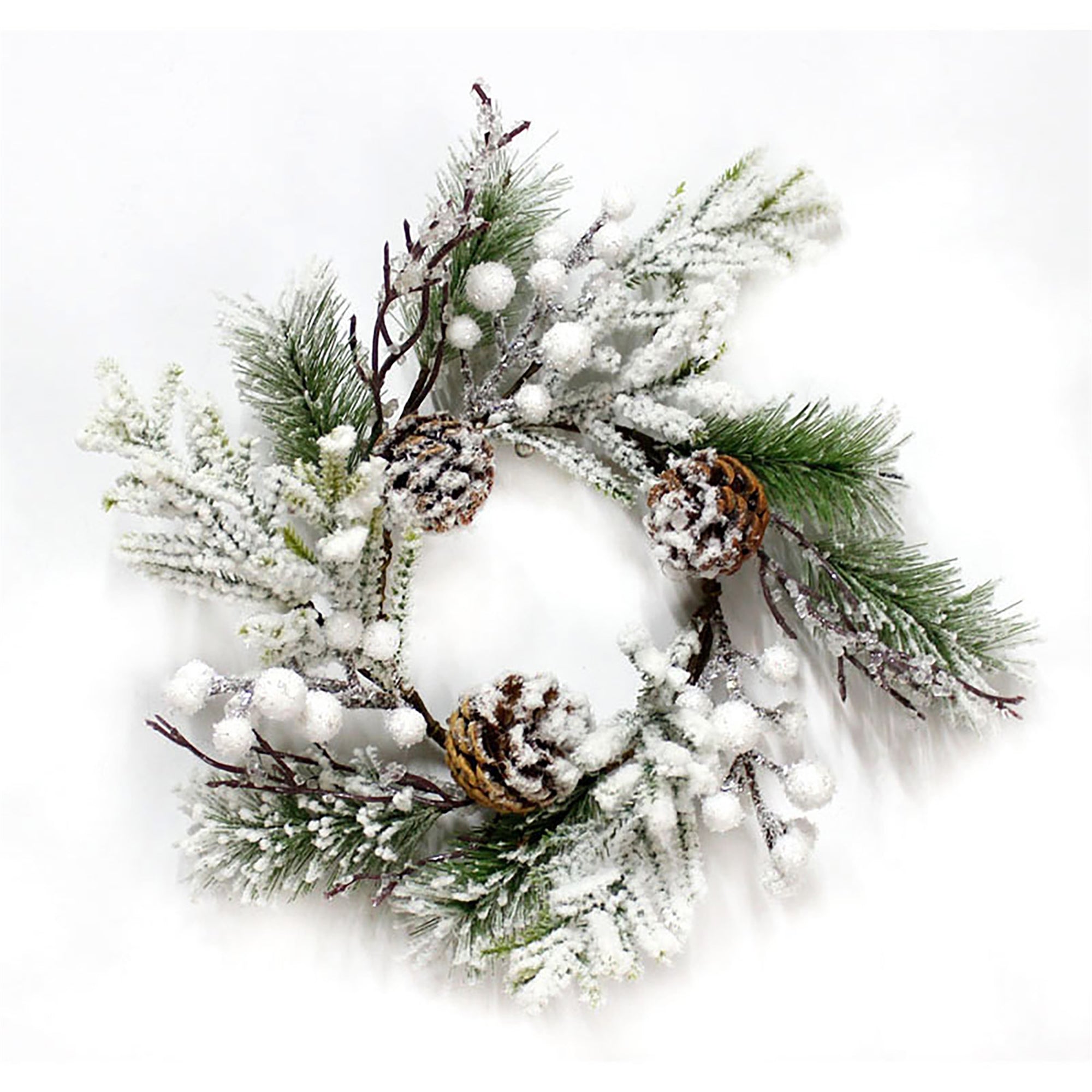 New Farmhouse Christmas WINTER FROSTED PINE CONE CANDLE RING Wreath 4