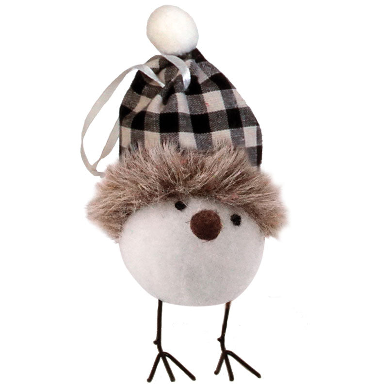 Felted Bird w/Black/White Plaid Hat