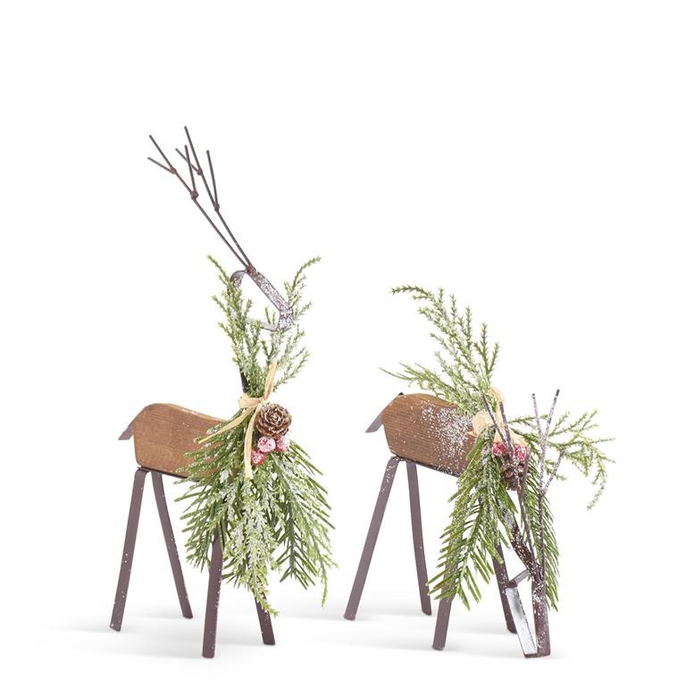 Glittered Wood & Brown Metal Deer