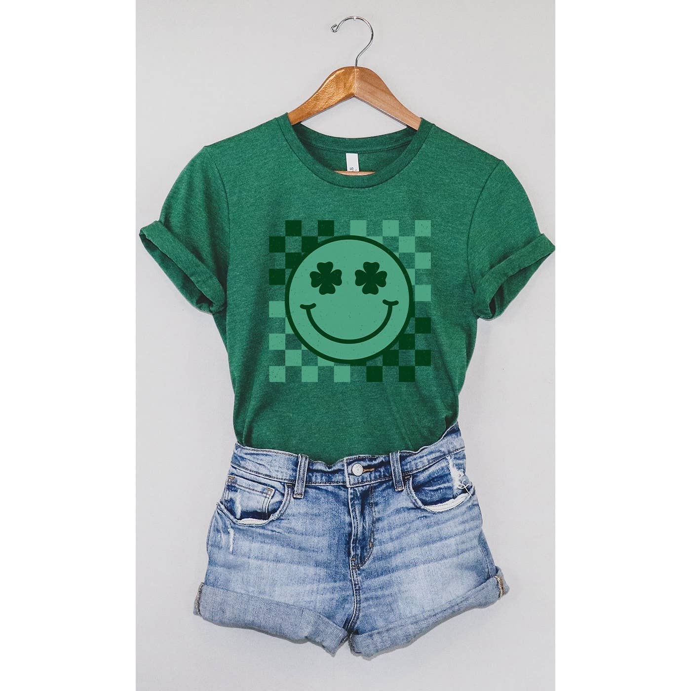 Checkered Clover Smiley St Patrick's Tee