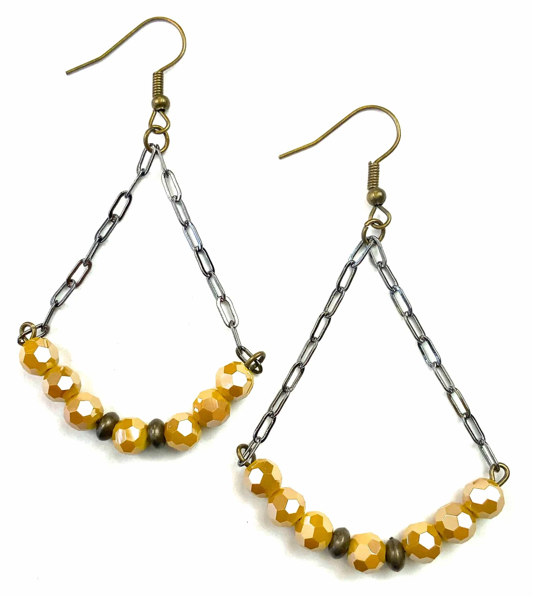 Beaded Tri-Arch Chain Hoop Earrings