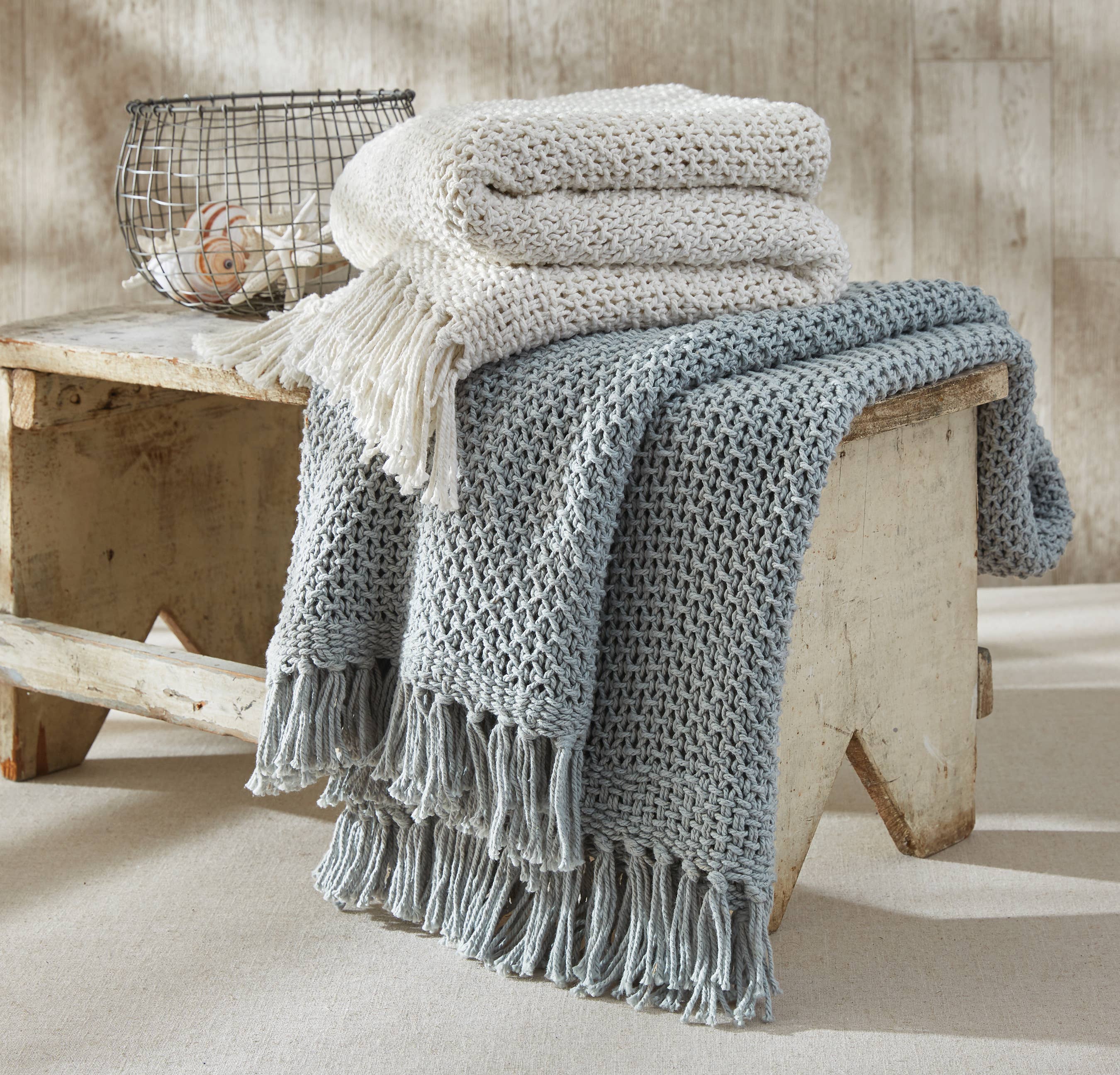 Open Knit Throw - Mist Grey