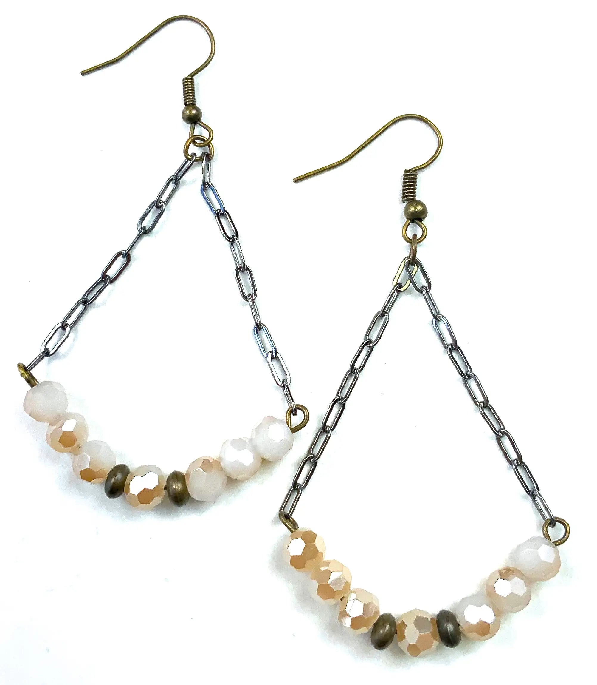 Beaded Tri-Arch Chain Hoop Earrings