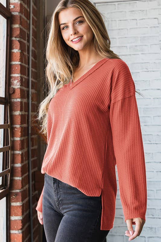 Curvy Rust Waffle Knit Top