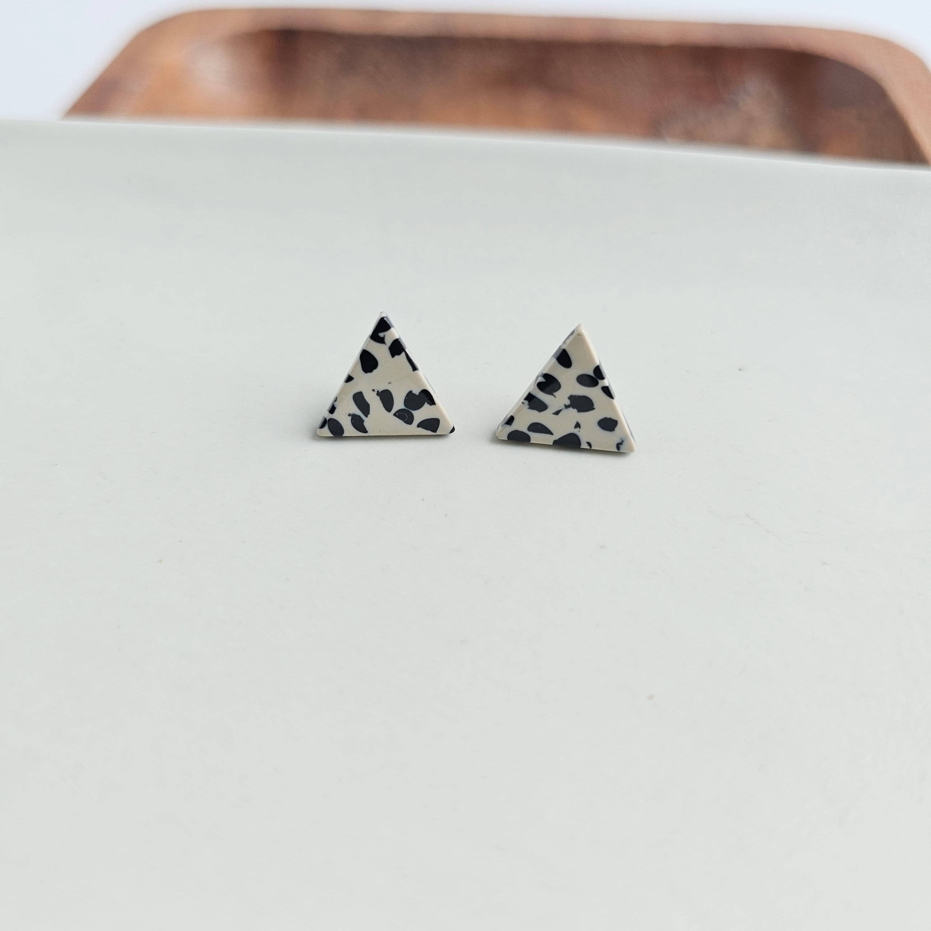 Triangle Black Dot Stud Earrings
