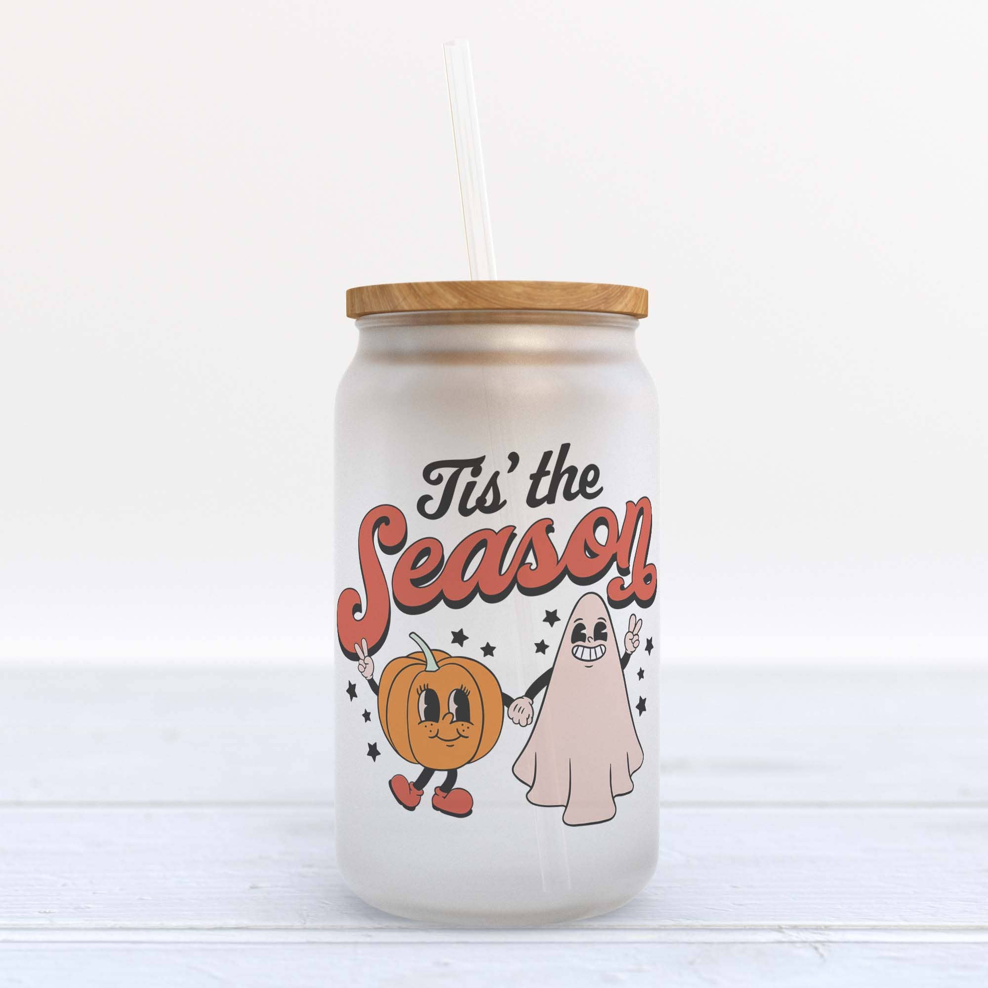 Tis the Season Halloween Pumpkin Frosted Glass Can Tumbler