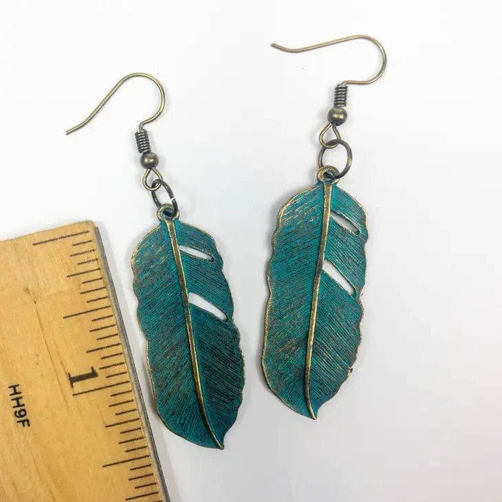 Feather Patina Boho Earrings