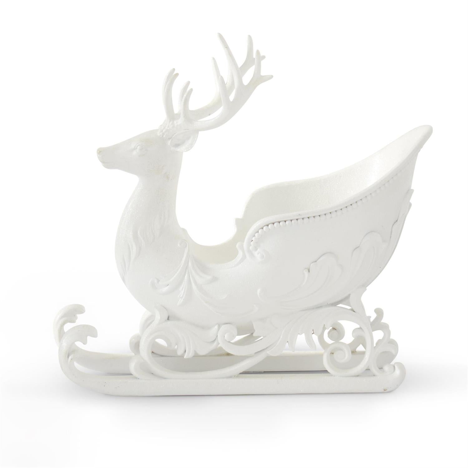 MJJ #8 (Melissa) Christmas Sleigh Glittered White Deer Bust Sleigh
