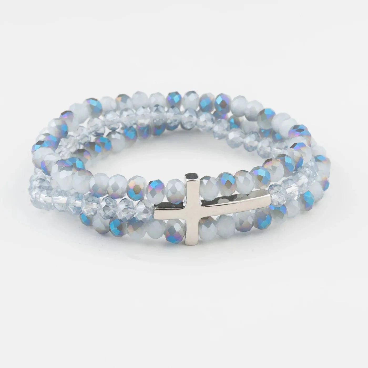 MJJ #8 (Melissa) Bracelet Comfrey Layered Beaded Bracelet with Cross