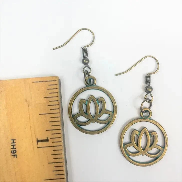 Lotus Flower Patina Boho Earrings